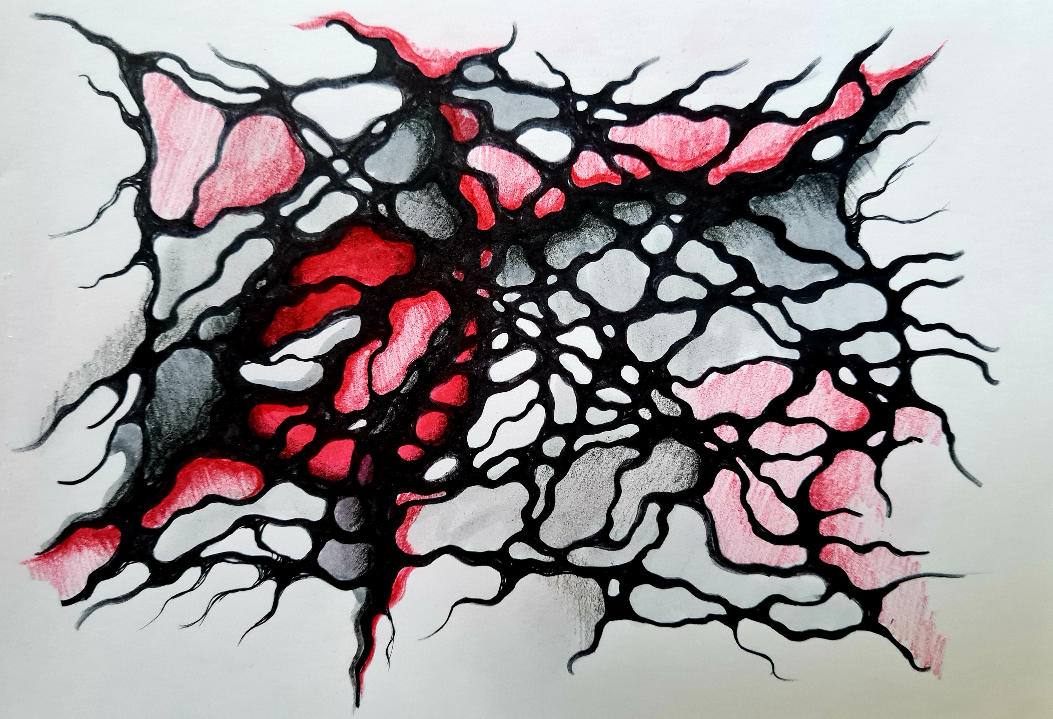 Rysunek neurograficzny z gęstą czarną siecią linii