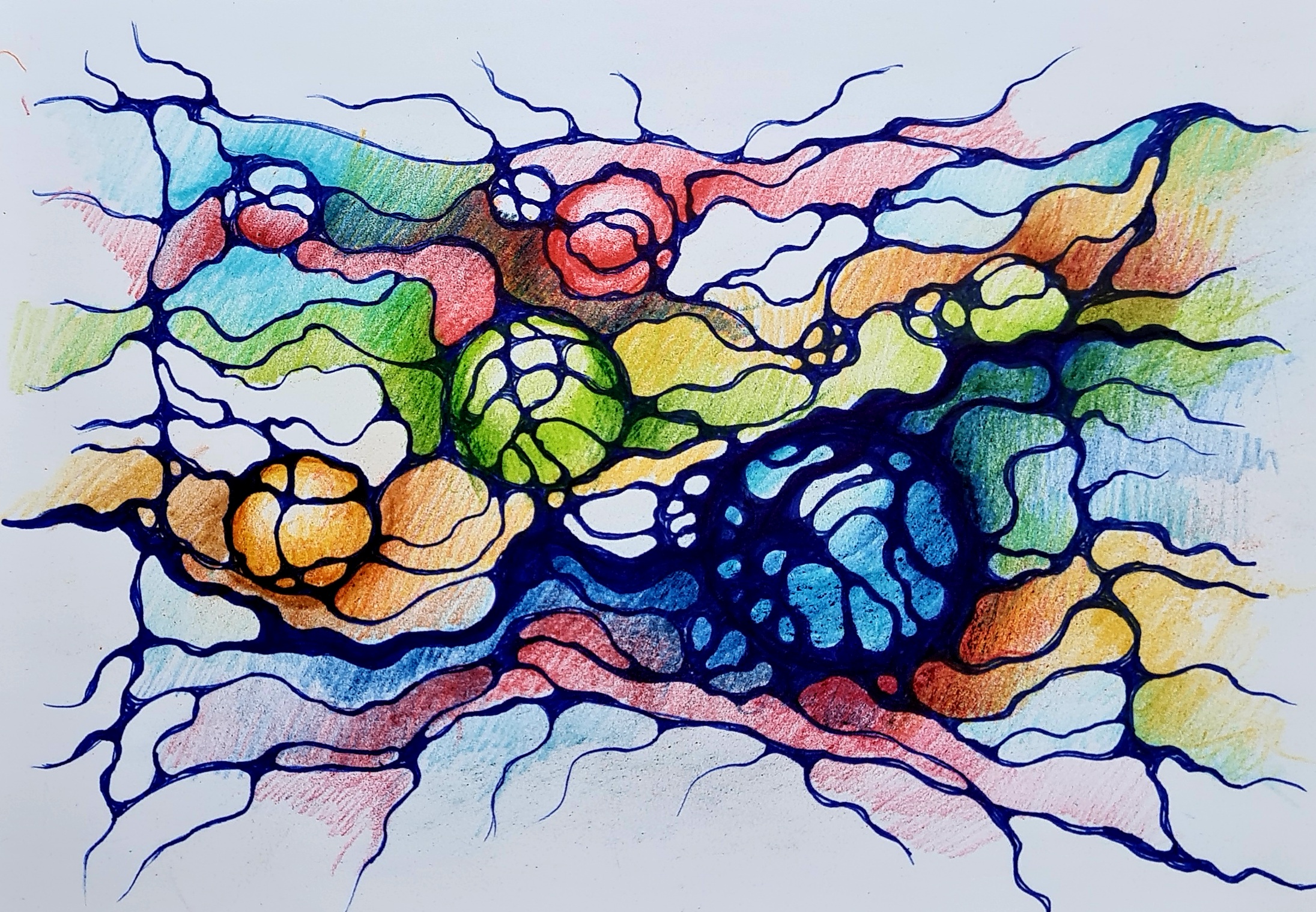 Rysunek neurograficzny z niebieskimi liniami